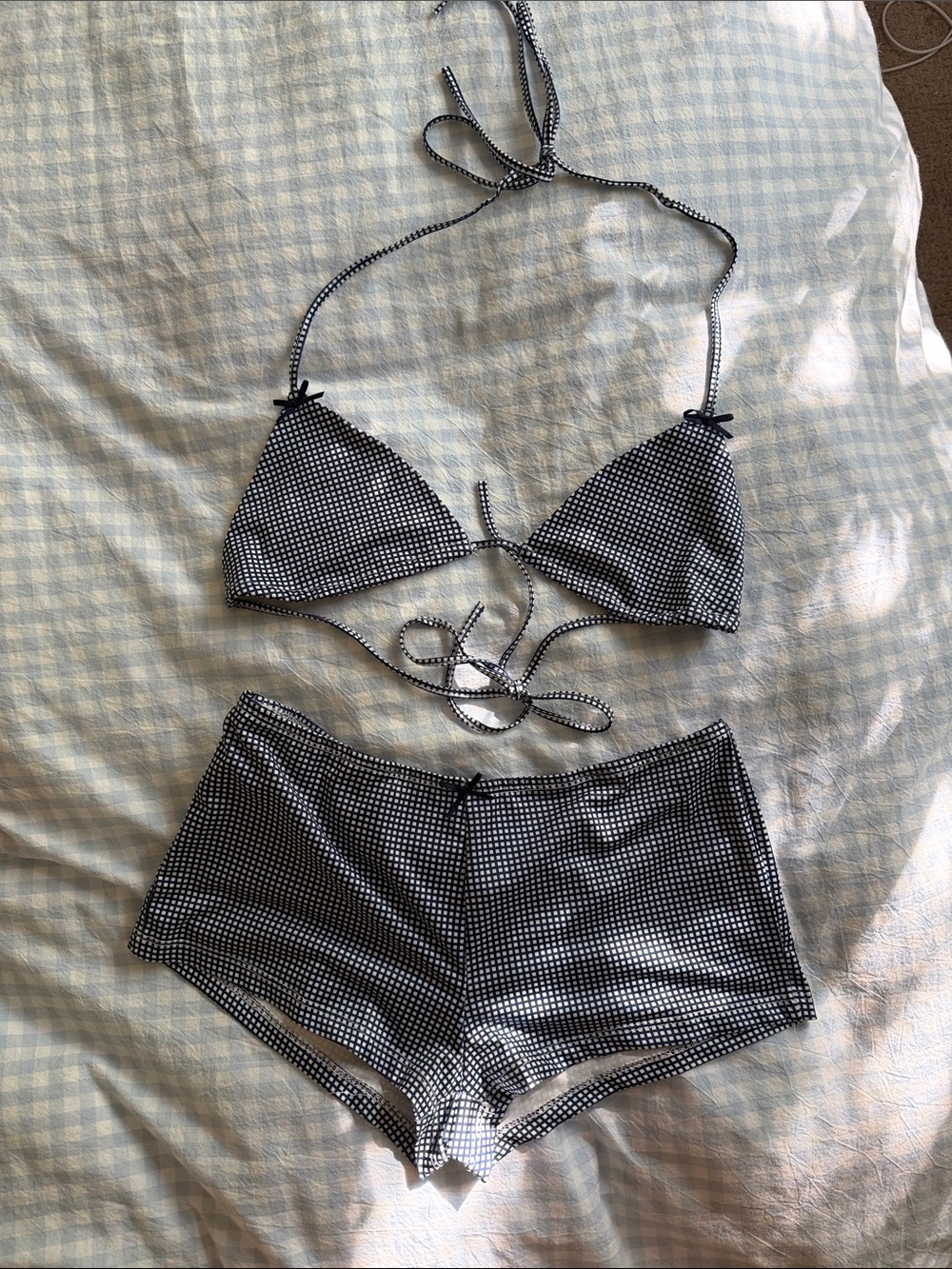 NEW Navy Blue Gingham Bikini Set with Boyshorts